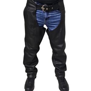 California Leather Creations Black Leather Motorcycle Biker Chaps Adult Large
